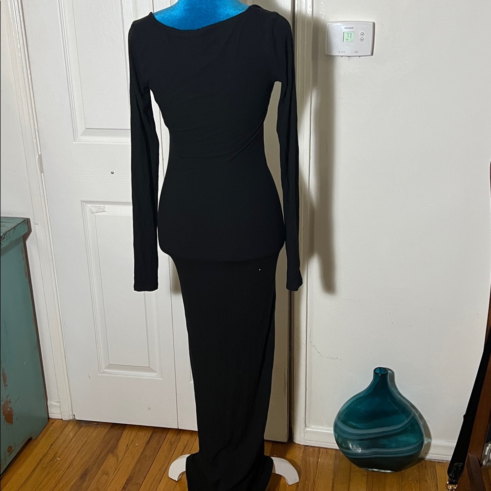 SKIMS Black Ribbed Long Sleeve Maxi Dress Small - Picture 4 of 6
